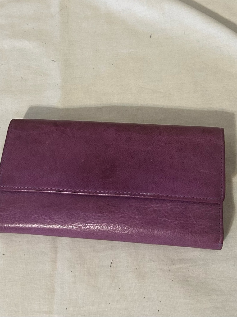 Pelle Studio Vintage Plum Purple Italian Leather Trifold Flap Wallet